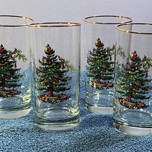 Spode Christmas tree set of 4 glass tumblers high ball glasses PO5934